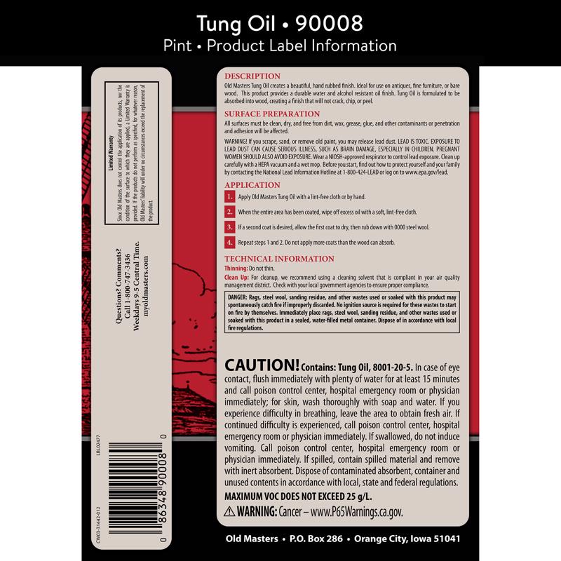 Old Masters Wood Care Clear Tung Oil 1 pt