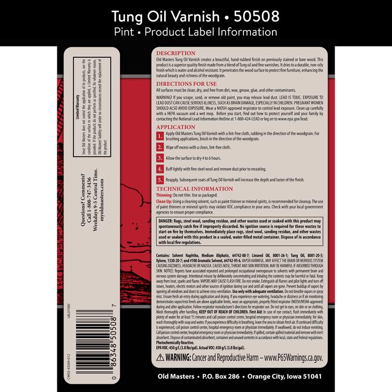 Old Masters Liquid Tung Oil Varnish 1 pt