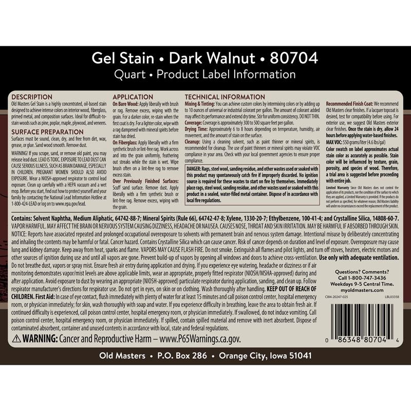 Old Masters Semi-Transparent Dark Walnut Oil-Based Alkyd Gel Stain 1 qt