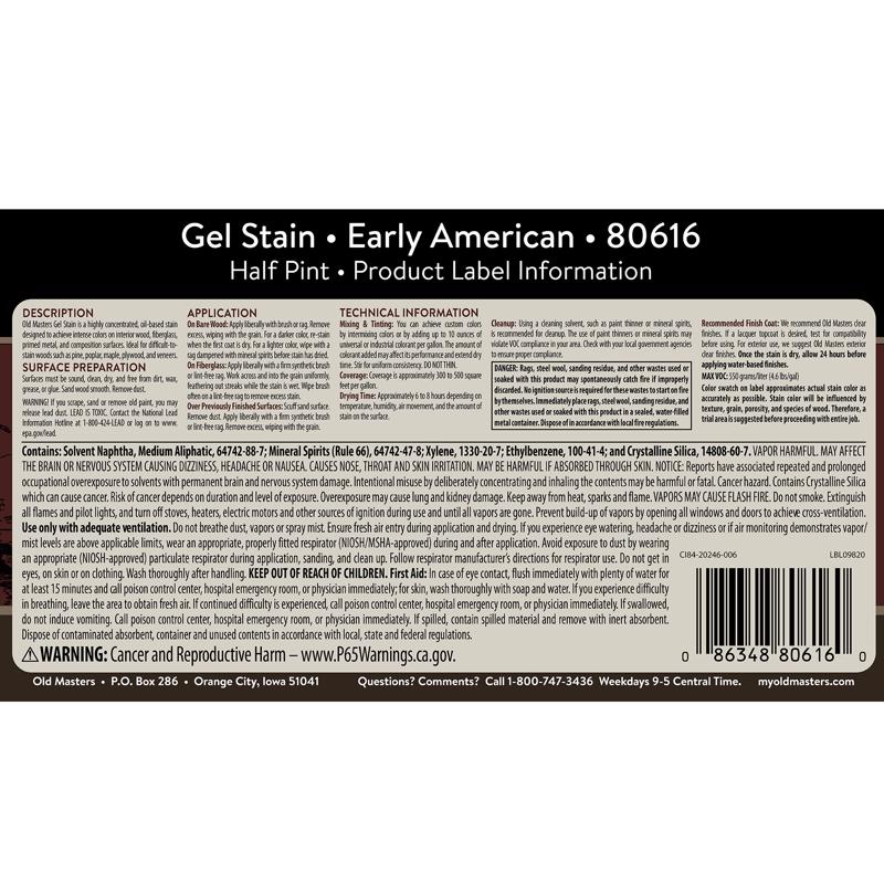 Old Masters Semi-Transparent Early American Oil-Based Alkyd Gel Stain 1/2 pt