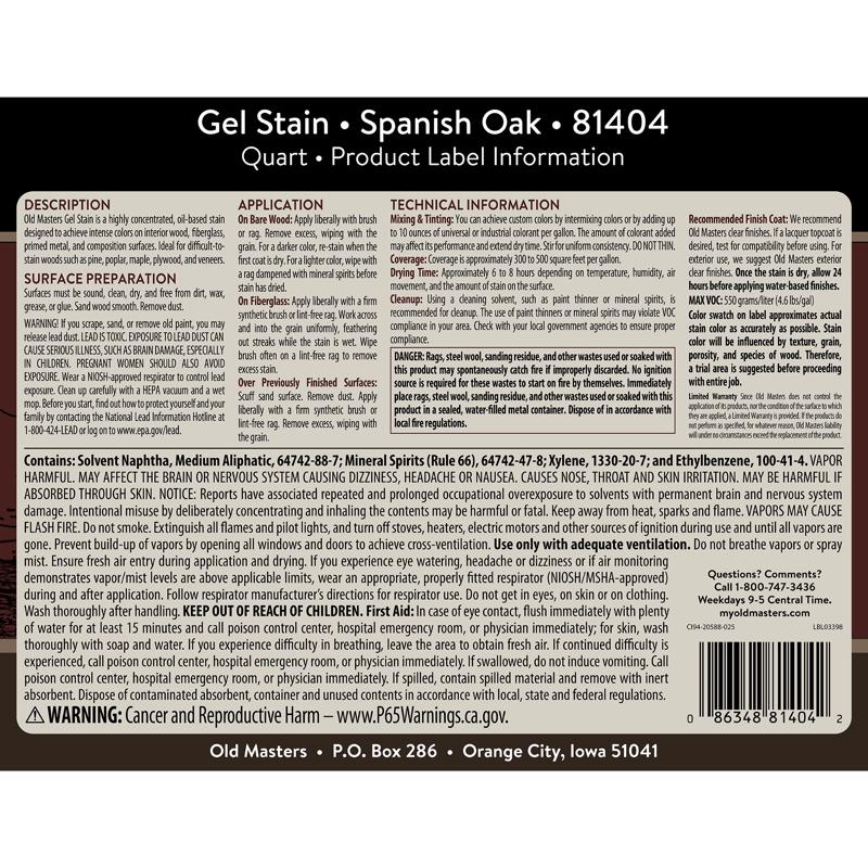 Old Masters Semi-Transparent Spanish Oak Oil-Based Alkyd Gel Stain 1 qt