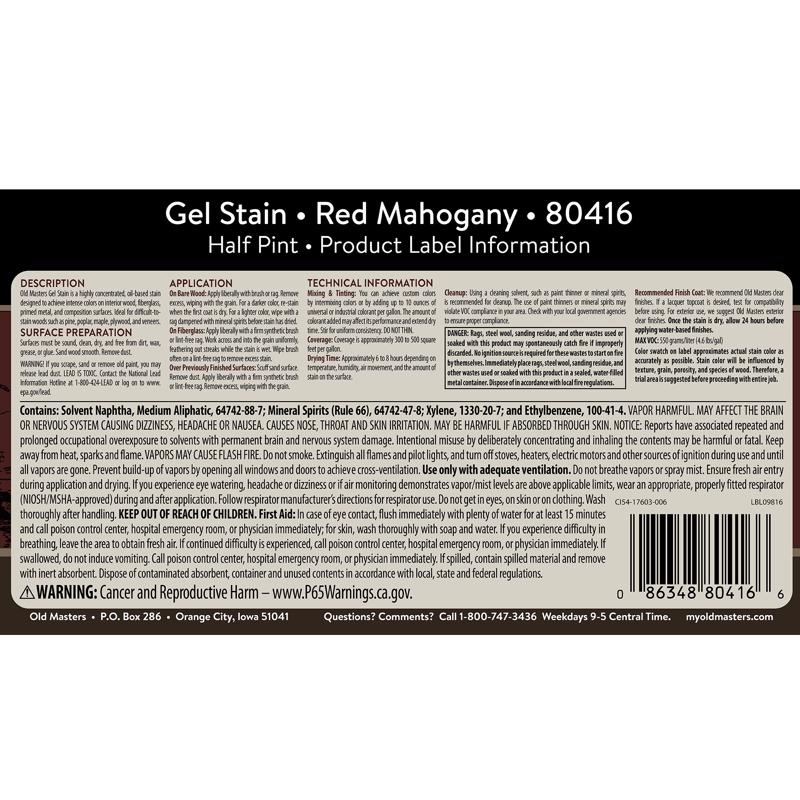 Old Masters Semi-Transparent Red Mahogany Oil-Based Alkyd Gel Stain 1/2 pt