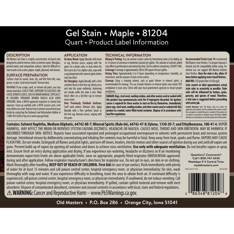 Old Masters Semi-Transparent Maple Oil-Based Alkyd Gel Stain 1 qt