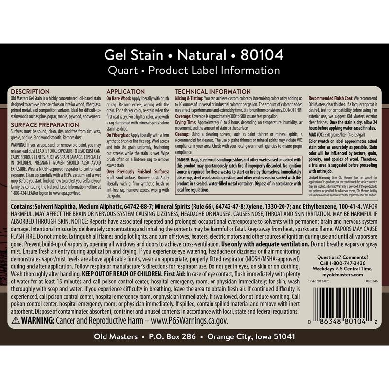 Old Masters Semi-Transparent Natural Oil-Based Alkyd Gel Stain 1 qt