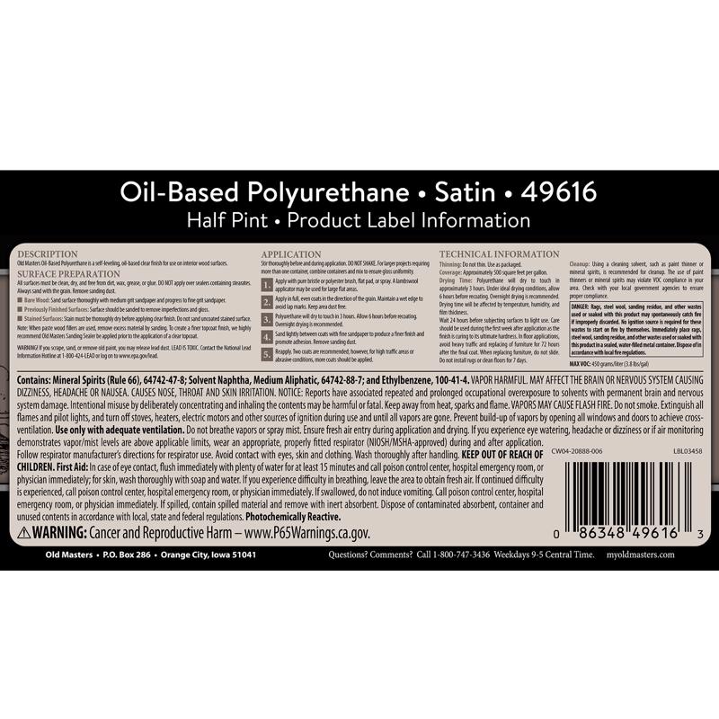 Old Masters Satin Clear Oil-Based Polyurethane 0.5 pt