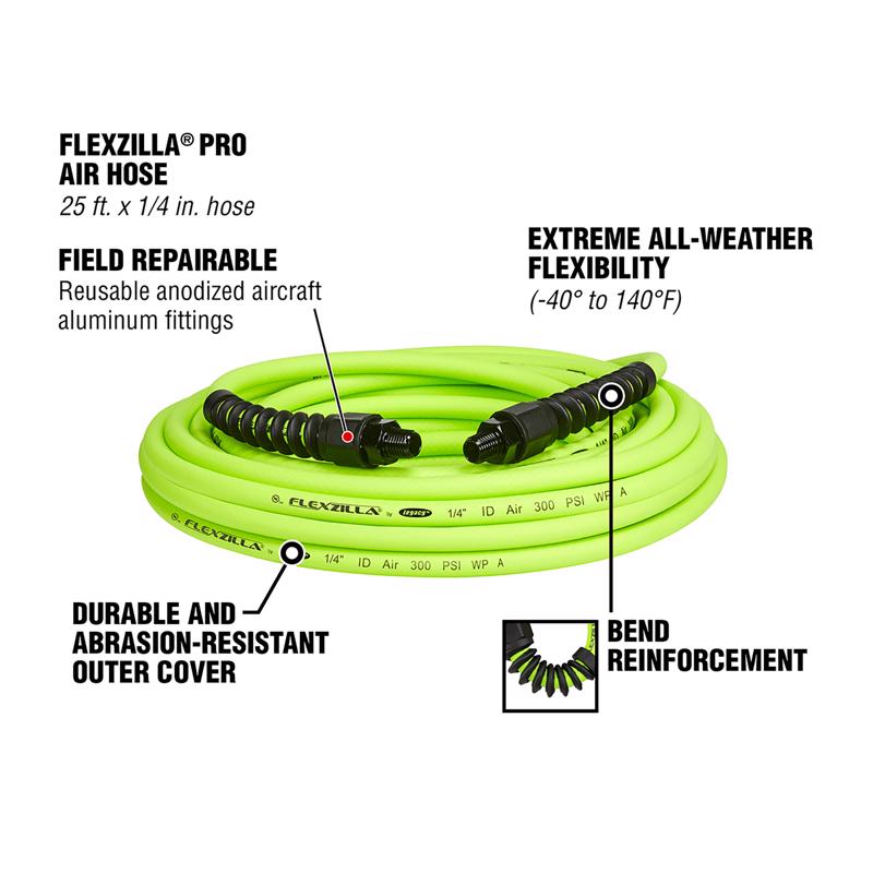 Legacy Flexzilla Pro 25 ft. L X 1/4 in. D Hybrid Polymer Air Hose 300 psi Zilla Green