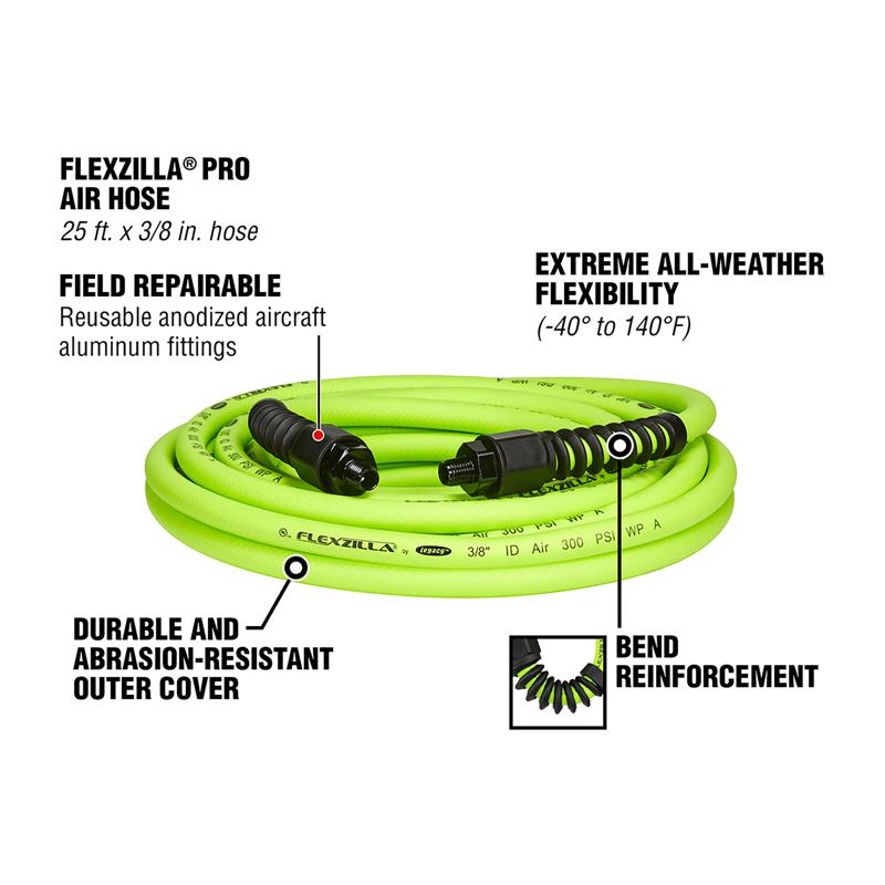 Legacy Flexzilla Pro 25 ft. L X 3/8 in. D Hybrid Polymer Air Hose 300 psi Zilla Green