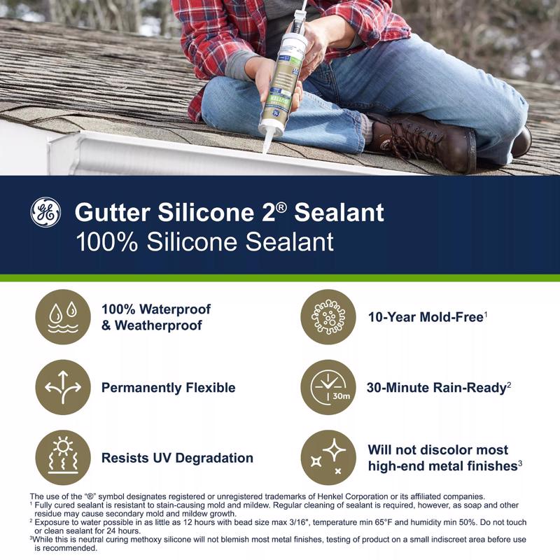 GE Advanced Clear Silicone 2 Gutter and Flashing Caulk Sealant 10.1 oz