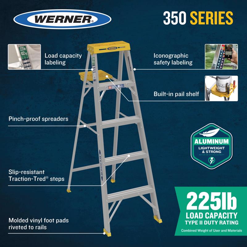 Werner 6 ft. H Aluminum Step Ladder Type II 225 lb. capacity