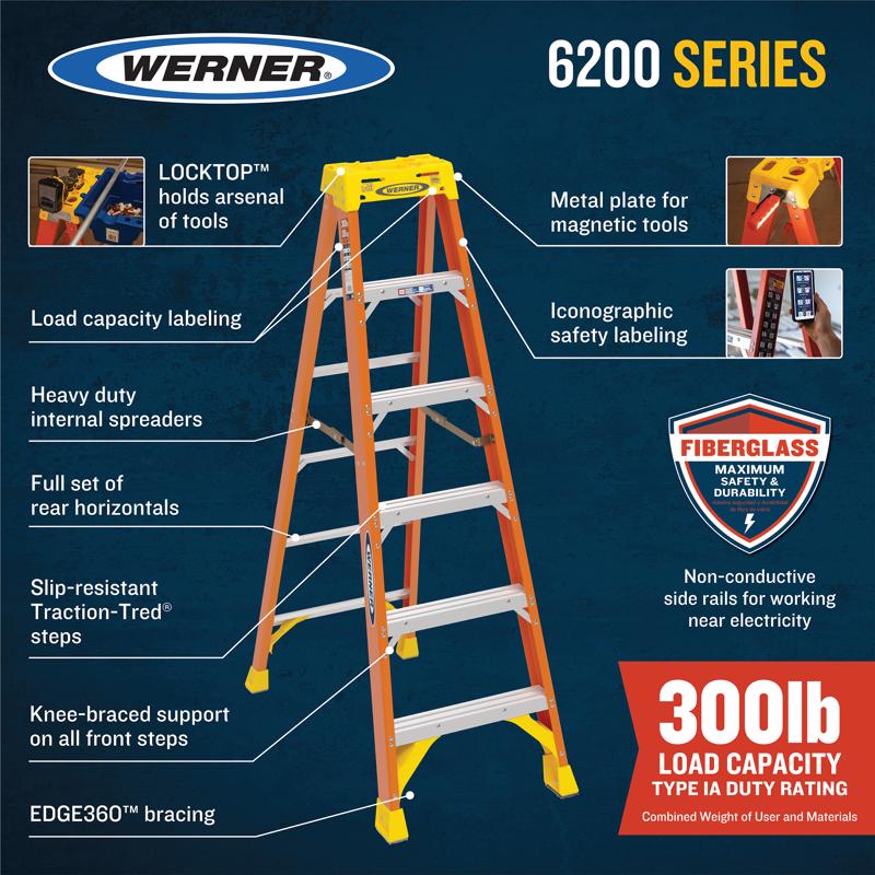 Werner 6 ft. H Fiberglass Step Ladder Type IA 300 lb. capacity