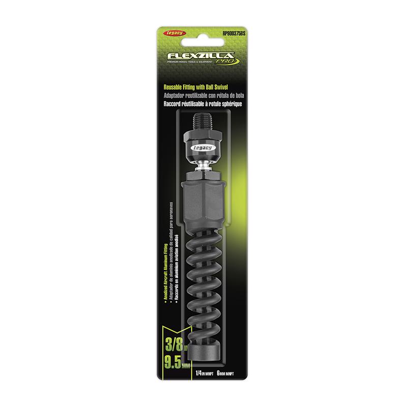 Legacy Flexzilla Anodized Aircraft Aluminum Reusable Ball Swivel 3/8 in. Male X 1/4 in. Male