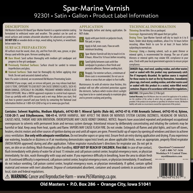 Old Masters Satin Clear Oil-Based Marine Spar Varnish 1 gal