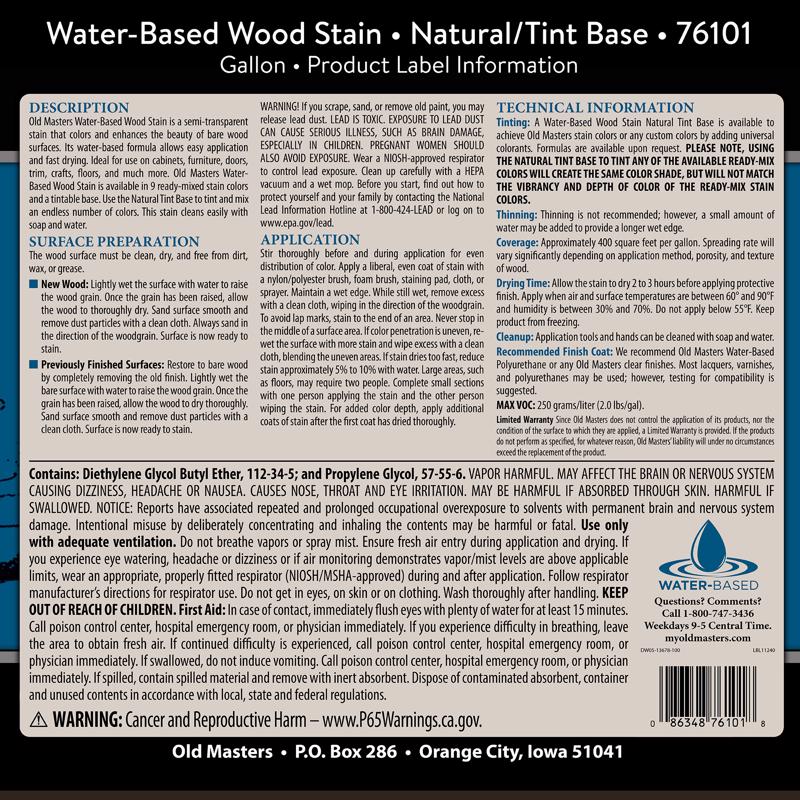 Old Masters Semi-Transparent Natural Tint Water-Based Latex Wood Stain 1 gal