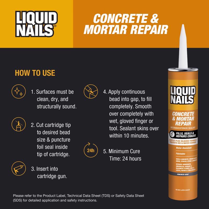 Liquid Nails Concrete & Mortar Repair High Strength Acrylic Gray Concrete Bonding Agent 10.3 oz