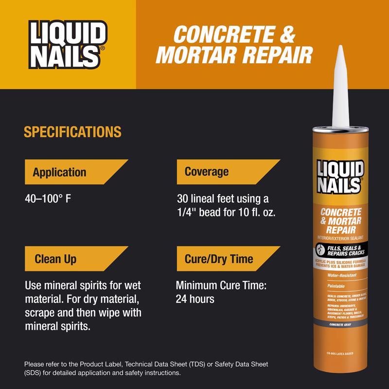 Liquid Nails Concrete & Mortar Repair High Strength Acrylic Gray Concrete Bonding Agent 10.3 oz