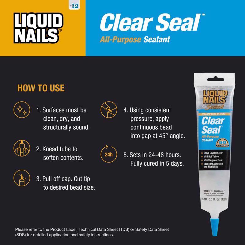 Liquid Nails Low Strength Rubber Clear Sealant 5.5 oz
