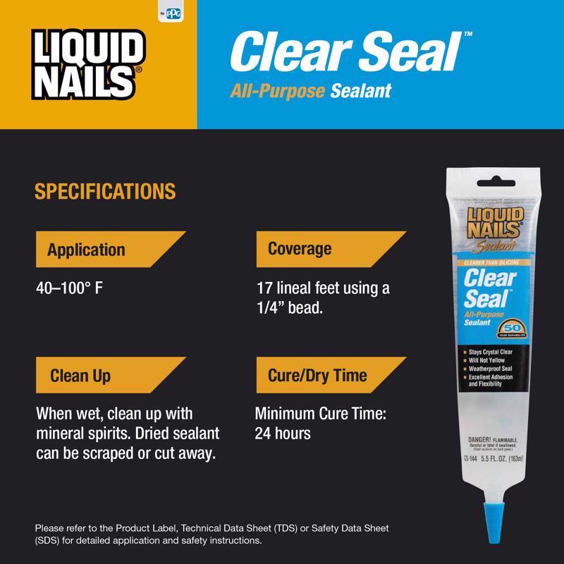 Liquid Nails Low Strength Rubber Clear Sealant 5.5 oz