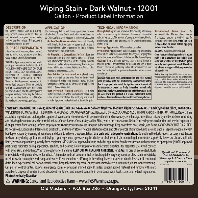 Old Masters Semi-Transparent Dark Walnut Oil-Based Wiping Stain 1 gal