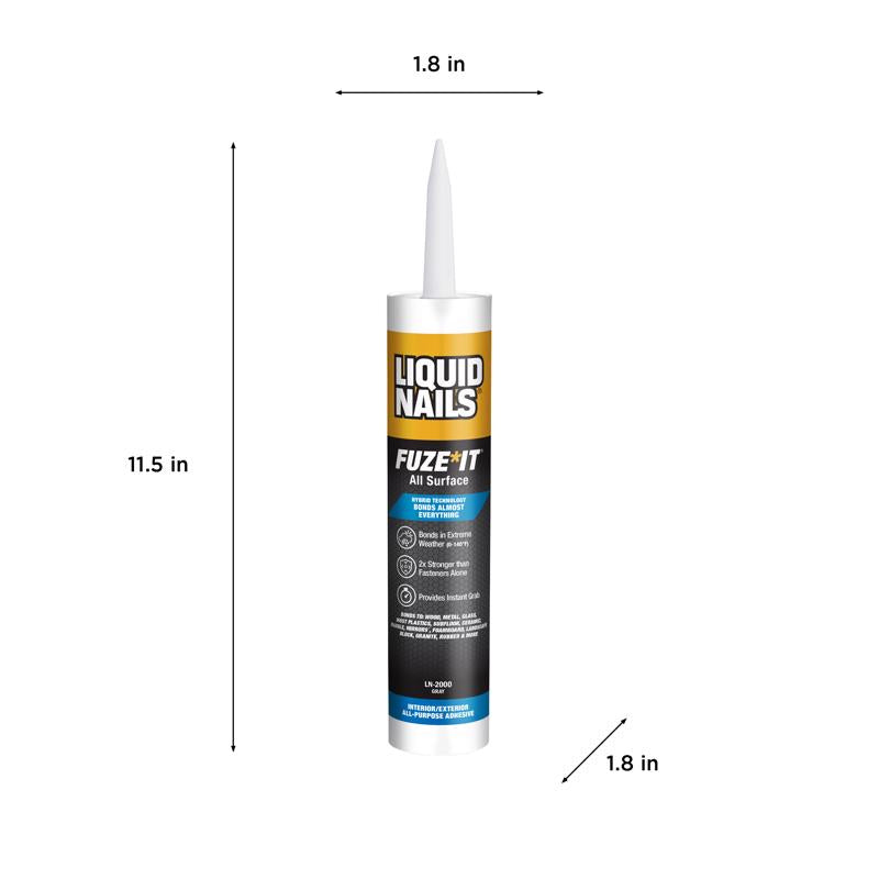 Liquid Nails Fuze-It All Surface High Strength Hybrid Adhesive Gray Adhesive 9 oz