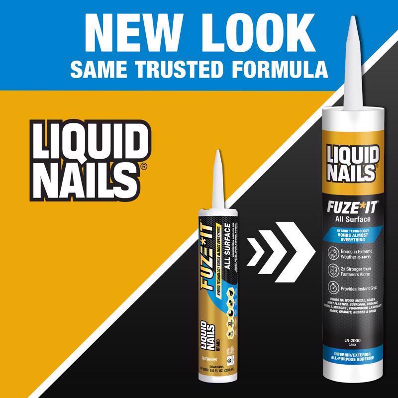 Liquid Nails Fuze-It All Surface High Strength Hybrid Adhesive Gray Adhesive 9 oz