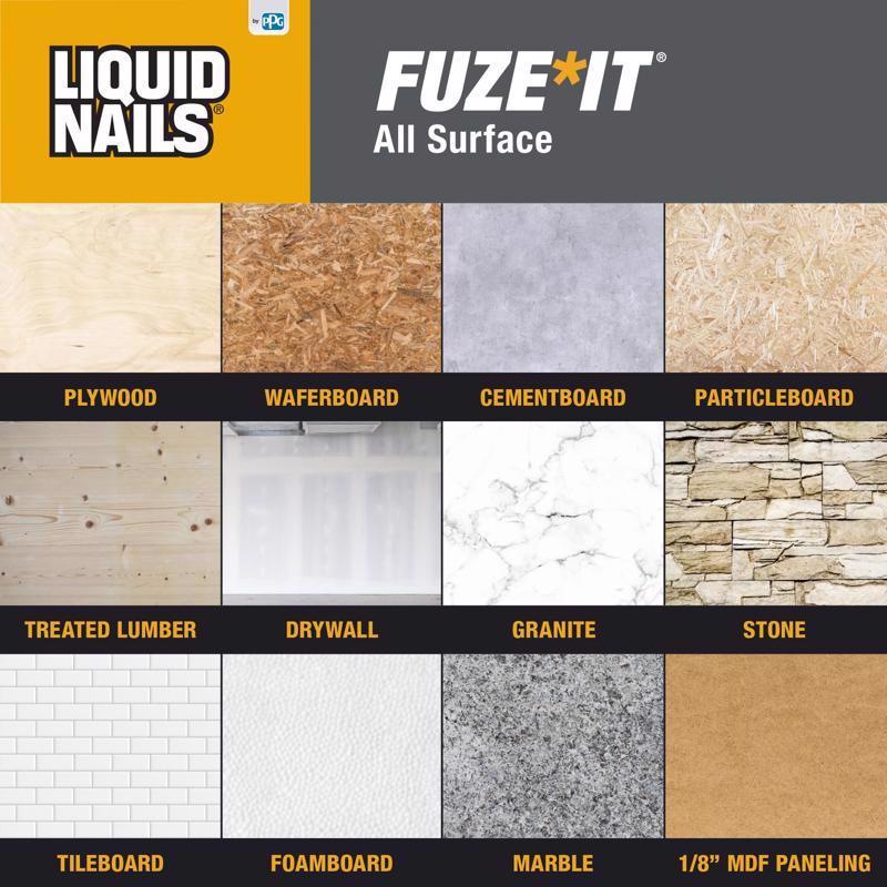 Liquid Nails Fuze-It All Surface High Strength Hybrid Adhesive Gray Adhesive 9 oz