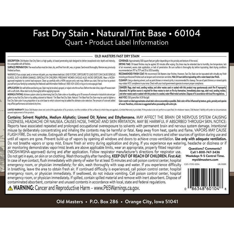 Old Masters Professional Semi-Transparent Natural Oil-Based Alkyd Fast Dry Wood Stain 1 qt