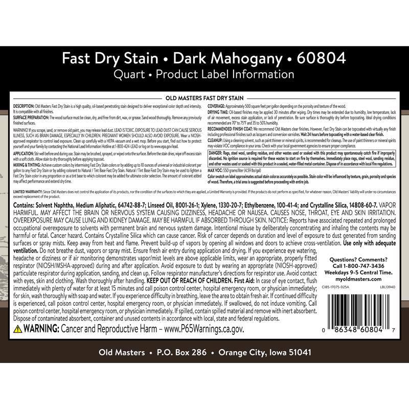 Old Masters Professional Semi-Transparent Dark Mahogany Oil-Based Alkyd Fast Dry Wood Stain 1 qt