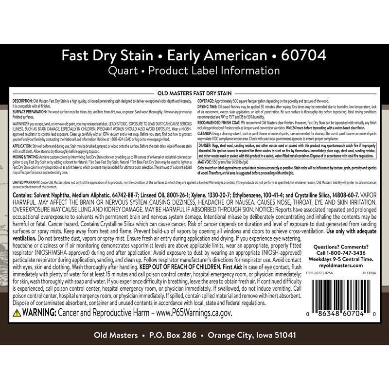 Old Masters Professional Semi-Transparent Early American Oil-Based Alkyd Fast Dry Wood Stain 1 qt