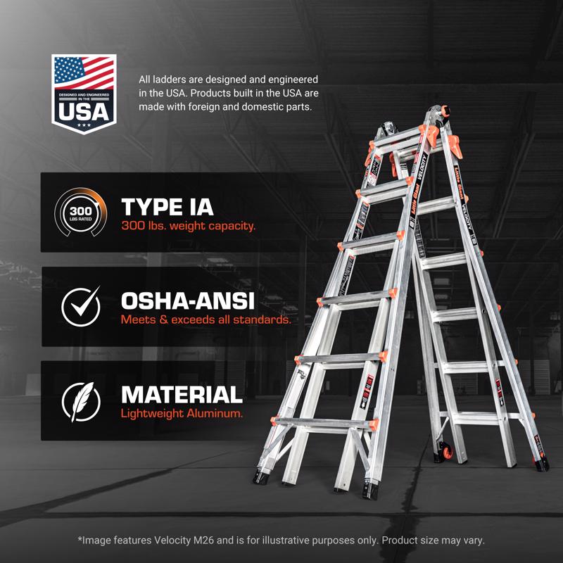 Little Giant Velocity 17 ft. H Aluminum Telescoping Multi-Position Ladder Type IA 300 lb. capacity