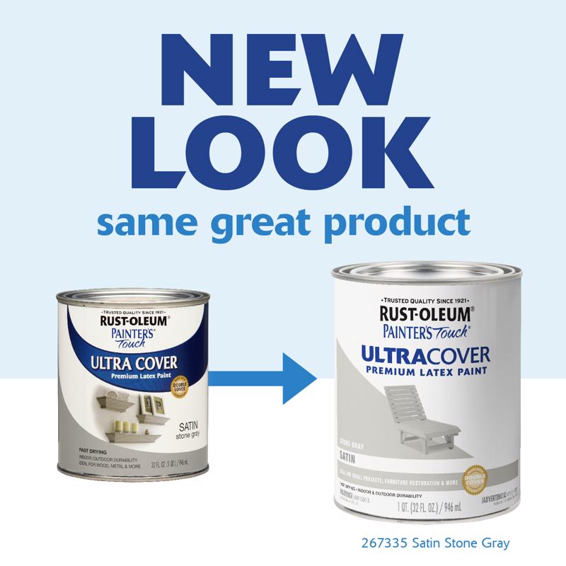 Rust-Oleum Painters Touch Satin Stone Gray Water-Based Ultra Cover Paint Exterior and Interior 1 qt