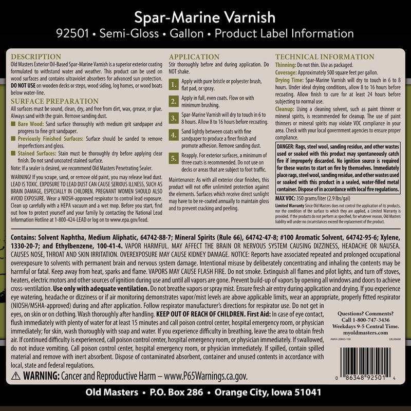 Old Masters Semi-Gloss Clear Oil-Based Marine Spar Varnish 1 gal