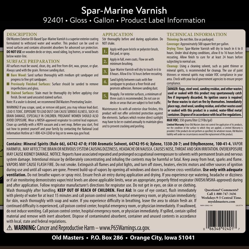 Old Masters Gloss Clear Oil-Based Marine Spar Varnish 1 gal