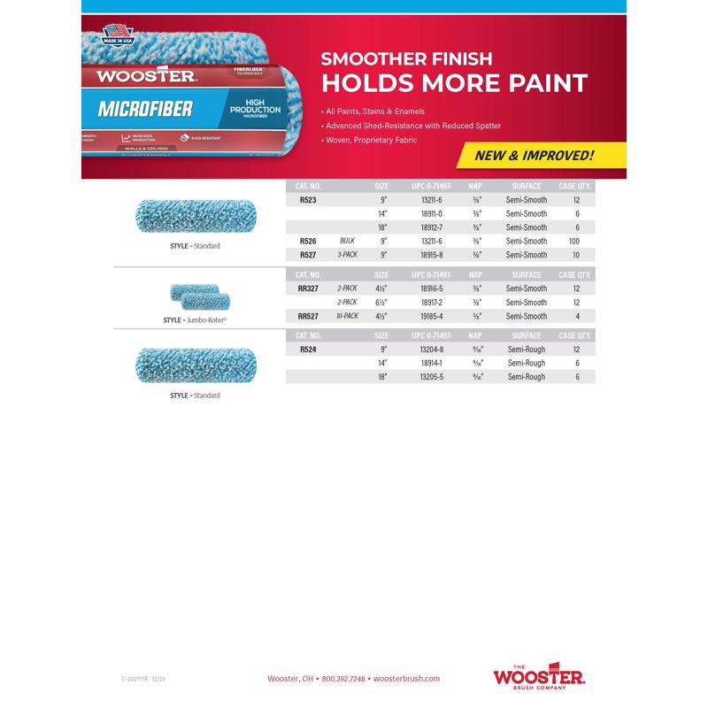 Wooster Microfiber 14 in. W X 9/16 in. Paint Roller Cover