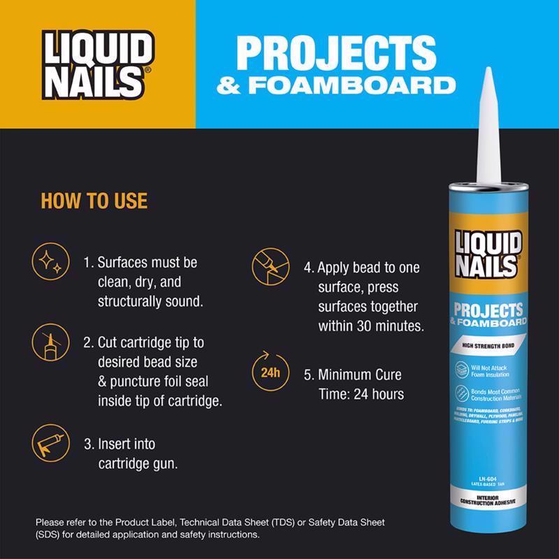 Liquid Nails Projects & Foamboard High Strength Latex Off White Adhesive 10 oz