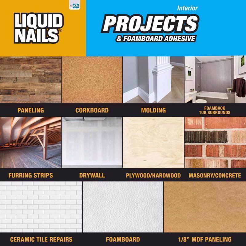 Liquid Nails Projects & Foamboard High Strength Latex Off White Adhesive 10 oz