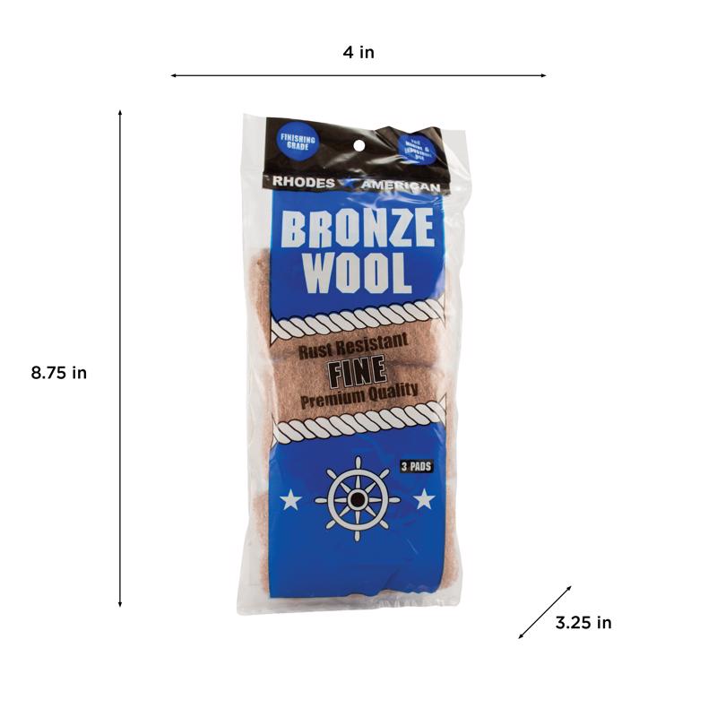 Rhodes American Homax 3 Grade Fine Bronze Wool Pads 3 pk