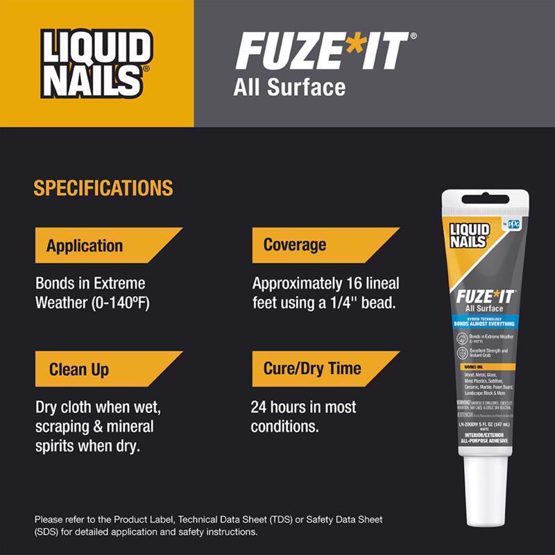 Liquid Nails Fuze It Synthetic Elastomeric Polymer Multi-Surface Adhesive 5 oz