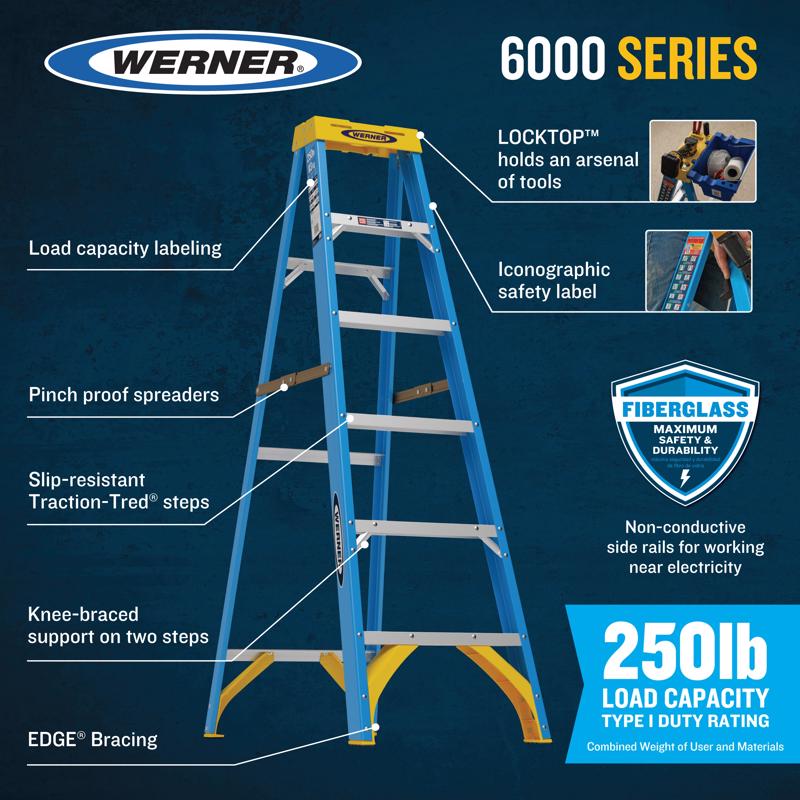 Werner 5 ft. H Fiberglass Step Ladder Type I 250 lb. capacity