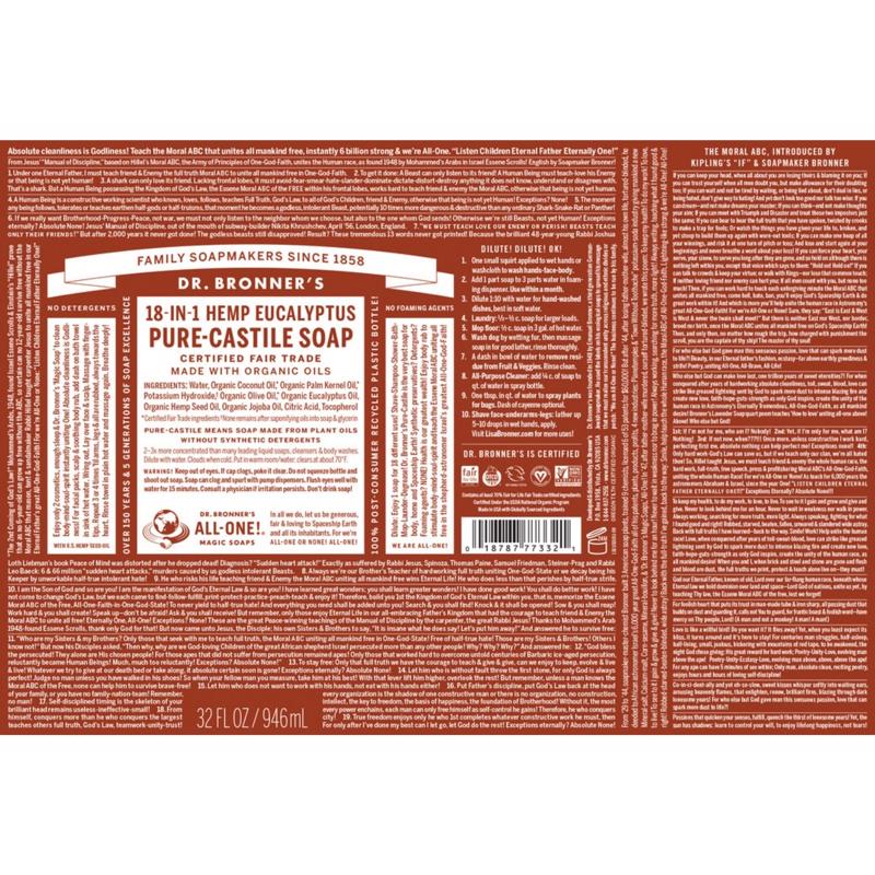Dr. Bronner's 18-in-1 Organic Eucalyptus Scent Pure-Castile Liquid Soap 16 oz
