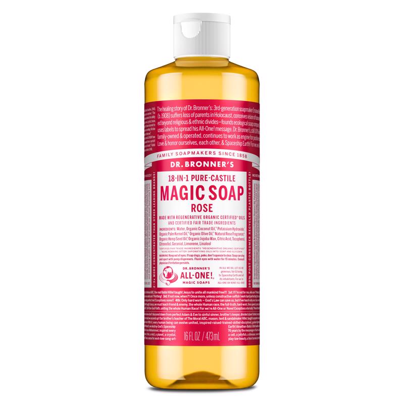 Dr. Bronner's 18-in-1 Organic Hemp Rose Scent Pure-Castile Liquid Soap 16 oz