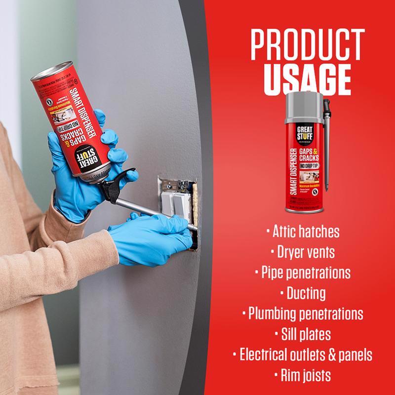 Great Stuff Smart Dispenser Ivory Polyurethane Insulating Foam Sealant 12 oz