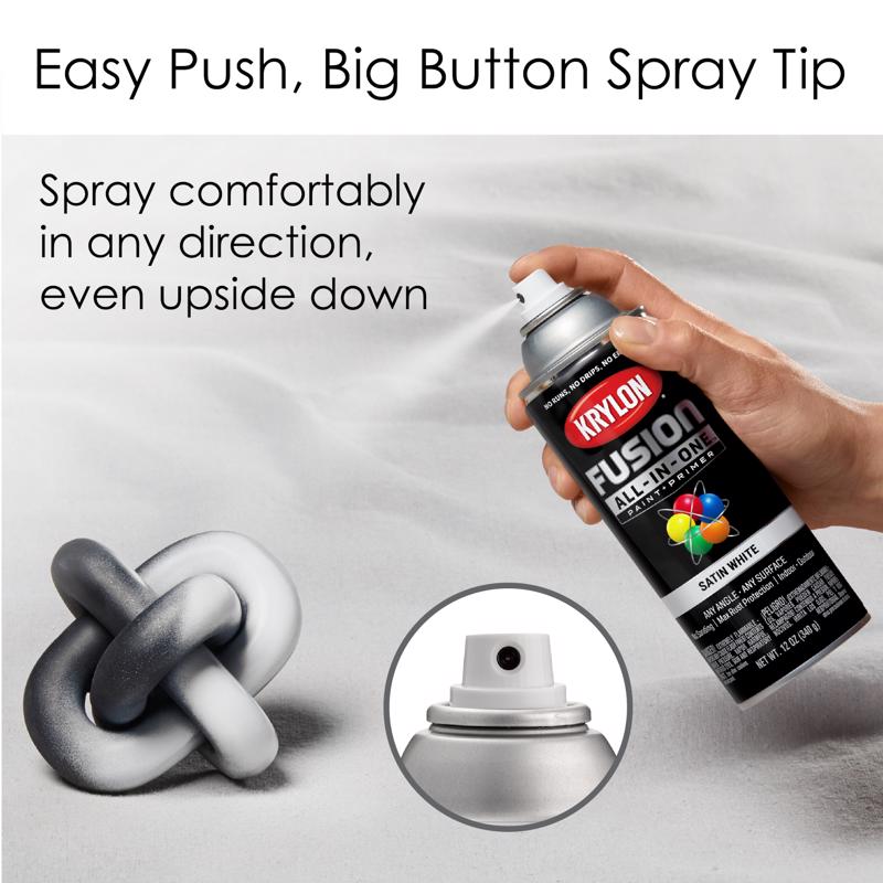 Krylon Fusion All-In-One Satin White Paint+Primer Spray Paint 12 oz