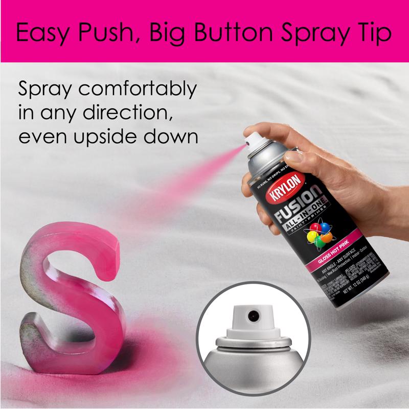 Krylon Fusion All-In-One Gloss Hot Pink Paint+Primer Spray Paint 12 oz
