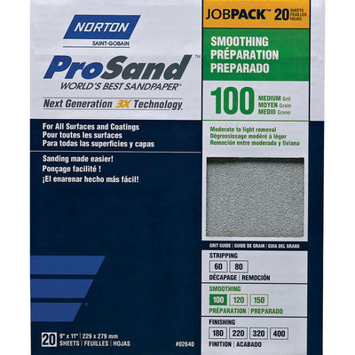 Norton ProSand 11 in. L X 9 in. W 100 Grit Aluminum Oxide Sandpaper 20 pk