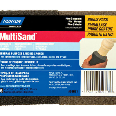 Norton MultiSand 4 in. L X 2.75 in. W X 1 in. Fine/Medium Dual Angle Sanding Sponge