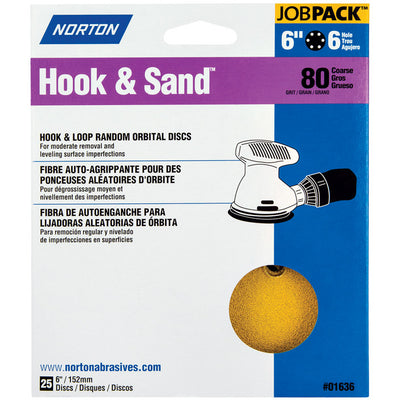 Norton Hook & Sand 6 in. Aluminum Oxide Hook and Loop A250/A290 Sanding Disc 80 Grit Coarse 25 pk
