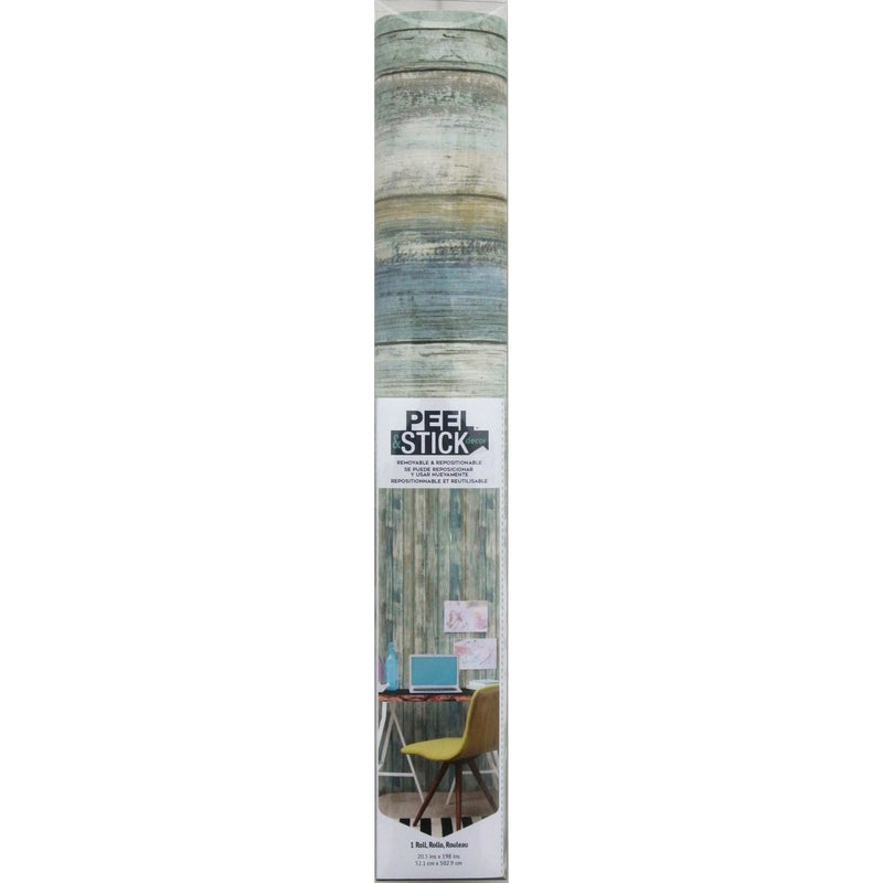 RoomMates 20.5 in. W X 16.5 in. L Distressed Wood Blue Peel and Stick Wallpaper