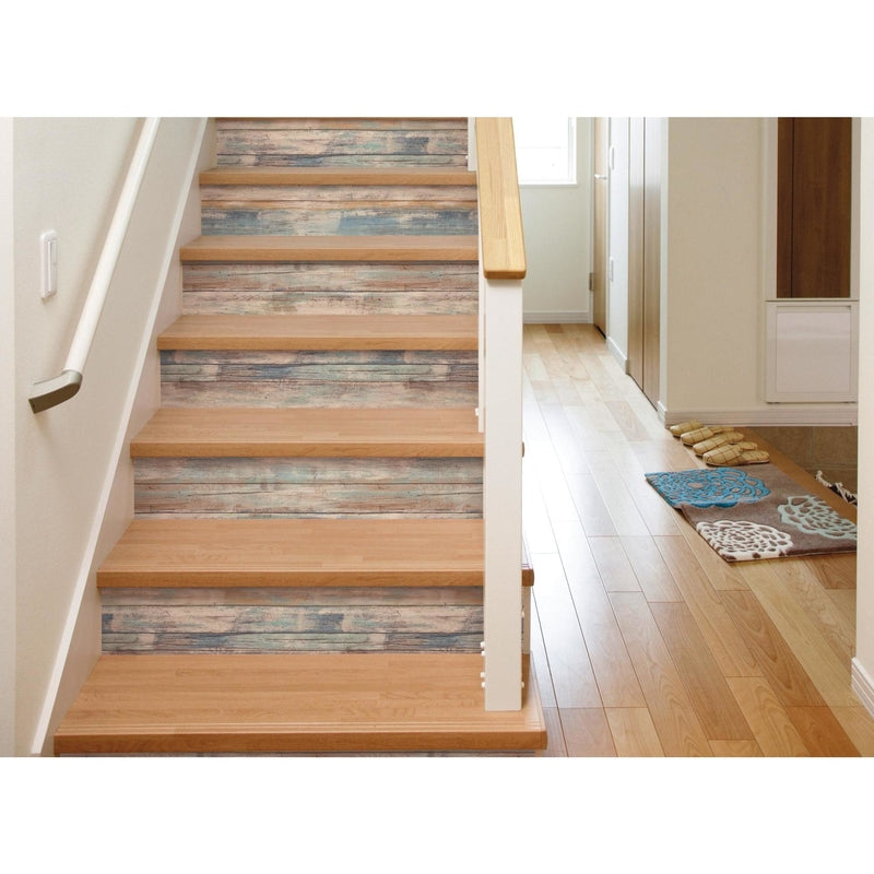RoomMates 20.5 in. W X 16.5 in. L Distressed Wood Blue Peel and Stick Wallpaper
