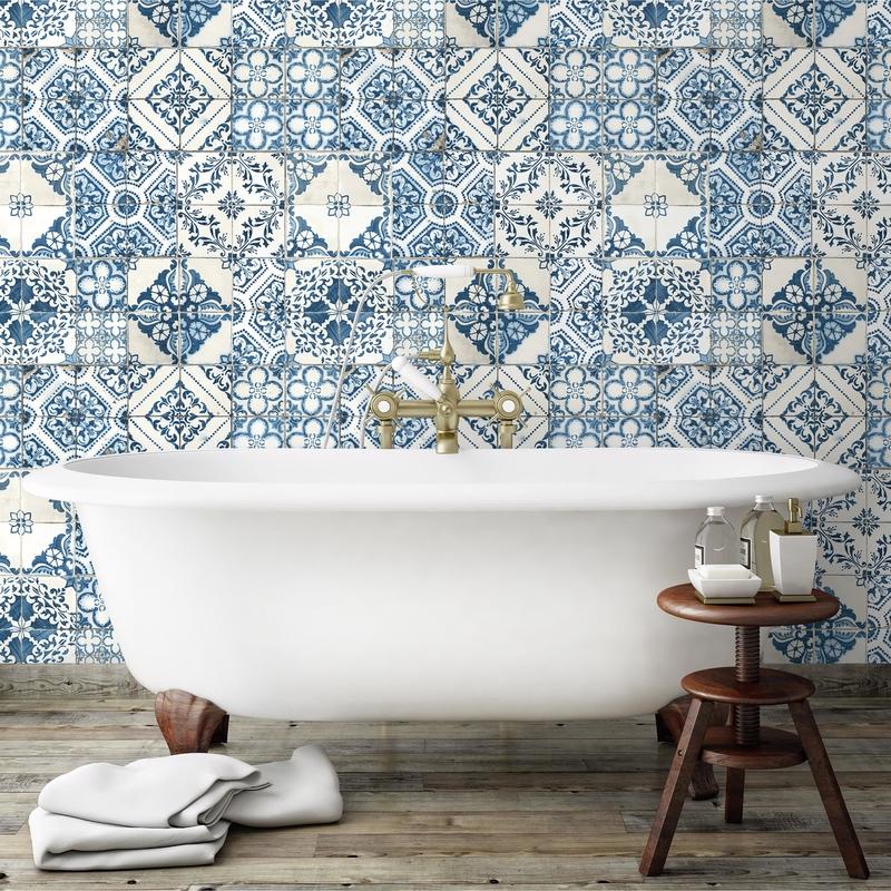 RoomMates 20.5 in. W X 16.5 in. L Mediterranian Tile Peel and Stick Wallpaper