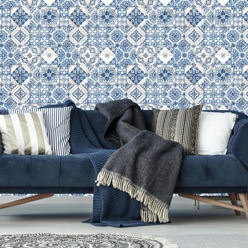 RoomMates 20.5 in. W X 16.5 in. L Mediterranian Tile Peel and Stick Wallpaper